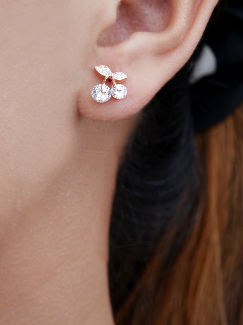 Whirling Diamond Leaf Stud Earrings (Pure Silver) - Rose Gold